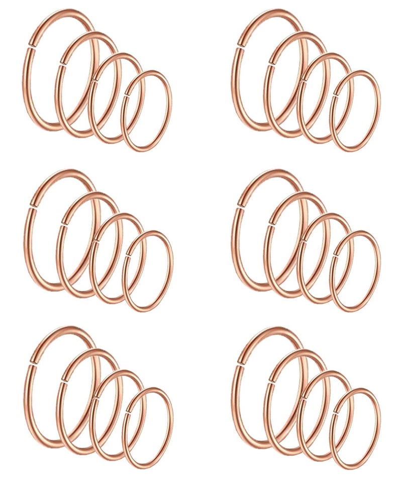 Masedy 24Pcs 20G 316L Stainless Steel Nose Rings Hoop Tragus Cartilage Helix Piercing Lip Septum Ring Rose-Gold Bendable - Image 1